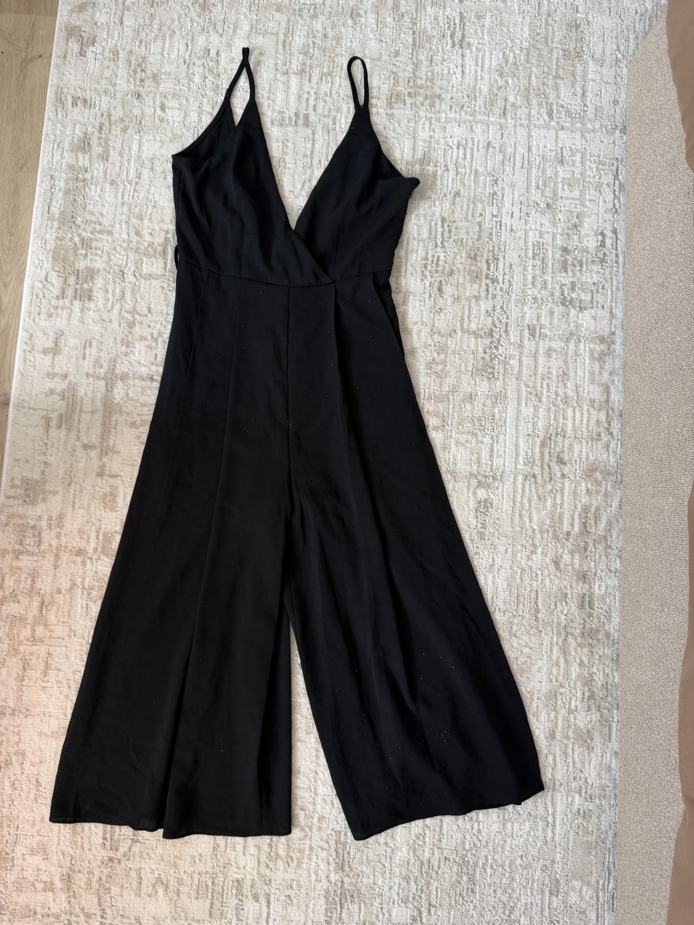Black V-Neck Wide-Leg Jumpsuit with Spaghetti Straps